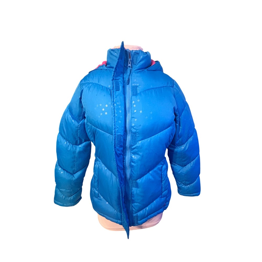 Vertical 9 Puffer Jacket Kids XL 14/16 Blue Star Print Excellent Hooded Coat